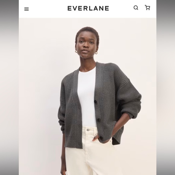 Everlane The Organic Cotton Relaxed Cardigan Large Heathered Charcoal - Picture 3 of 10